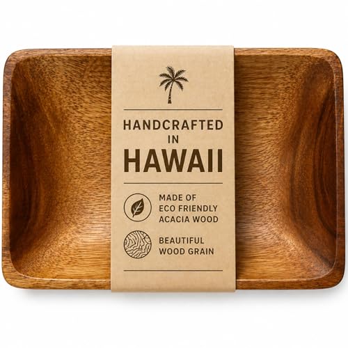 Handcrafted Acacia Wood Rectangular Bowl – Made in Hawaii – Eco-Friendly Wooden Serving Dish – Durable, Food-Safe, Heat-Resistant – Flared Design – Multiple Sizes (8x5x1.5 inch) - size: 8x5x1.5 inch