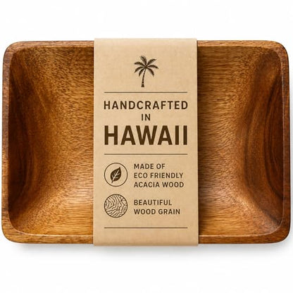 Handcrafted Acacia Wood Rectangular Bowl – Made in Hawaii – Eco-Friendly Wooden Serving Dish – Durable, Food-Safe, Heat-Resistant – Flared Design – Multiple Sizes (10x6x2 inch) - size: 10x6x2 inch