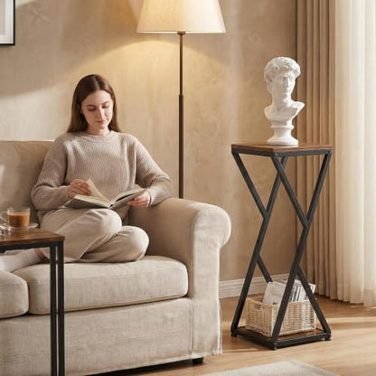 2-Tier Tall Plant Stand Indoor, Small Square Side Table for Home