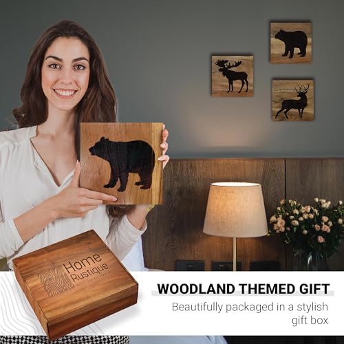 Home Rustique Real Wooden Cabin Decor, Woodland Rustic Wall Art, Set of 3 - color: Woodland Animals