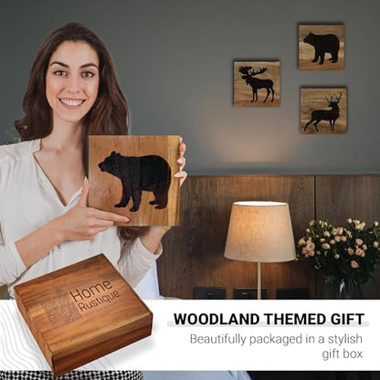 Home Rustique Real Wooden Cabin Decor, Woodland Rustic Wall Art, Set of 3 - color: Woodland Animals