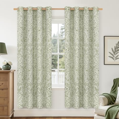 BGment Green Leaf Linen Curtains for Living Room 72 Inch Length 2 Panels - color: Green, size: 52"W x 72"L (Pack of 2)