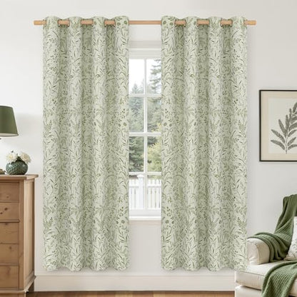 BGment Green Leaf Linen Curtains for Living Room 72 Inch Length 2 Panels - color: Green, size: 52"W x 72"L (Pack of 2)
