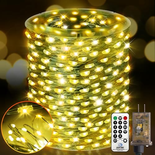 KNONEW 532FT 1600LED Green Wire Outdoor Fairy Lights Plug in Warm White - color: Warm White, size: 532FT 1600 LED Green Wire