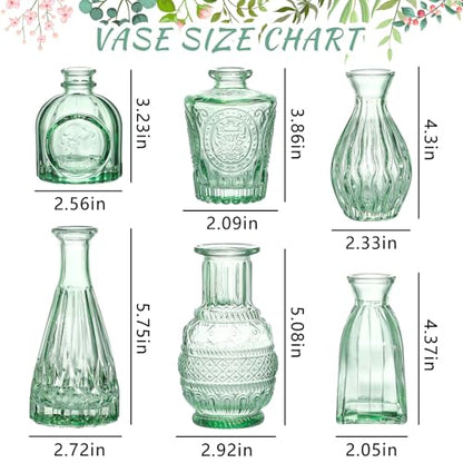 SUPMIND 6pcs Glass Bud Vase Bulk, Small Green Flower Vases for Centerpieces - color: Green