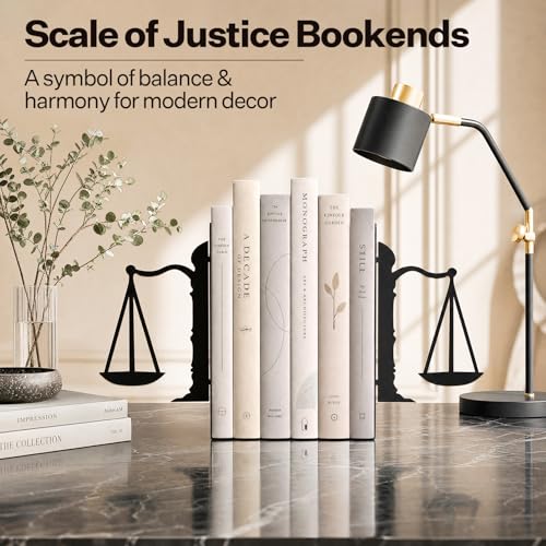 Book Ends for Shelves, Balance-Inspired Decorative Bookends for Heavy Books, Extra Wide Sturdy Metal Book Holder for Shelf with Non-Skid Base, Sculptural Book End for Home Office Desk Set of 2