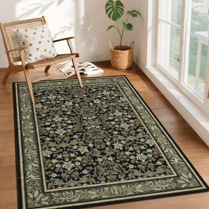 GarveeHome Washable 3x5 Entryway Rugs Non Slip Kitchen Area Rug Green Black - color: Green Black, size: 3' x 5' (Rectangular)