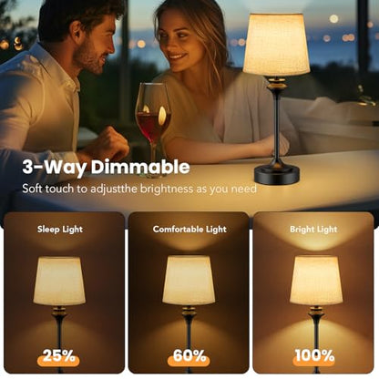 NIORSUN Portables Cordless Table Lamp Set of 2, Battery Operated Lamp, Bedside Table Lamp with Warm White,3 Way Dimmable Touch Desk Lamp for Bedroom Living Room Restaurant Whtie Shade (Black) - size: 2Pack-16.5in