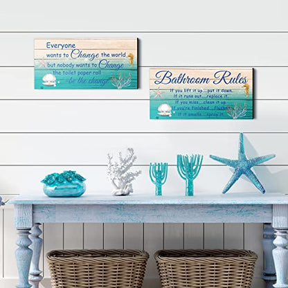 Jetec 2 Pcs Funny Bathroom Signs Wall Decor Farmhouse,Sea World Style - style: Sea World Style
