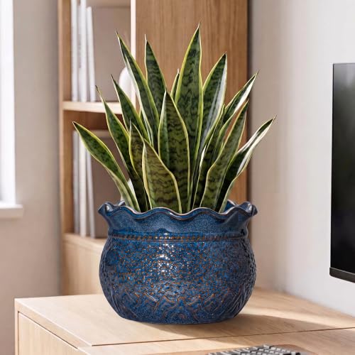Ceramic Pots for Plants, 10 Inch Planter with Drainage, Retro Blue - color: Retro Blue, size: 10 Inch