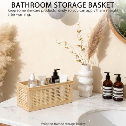 Small Rectangular Rattan Woven Wooden Storage Basket - size: Rectangle C - 1-Piece (Small)