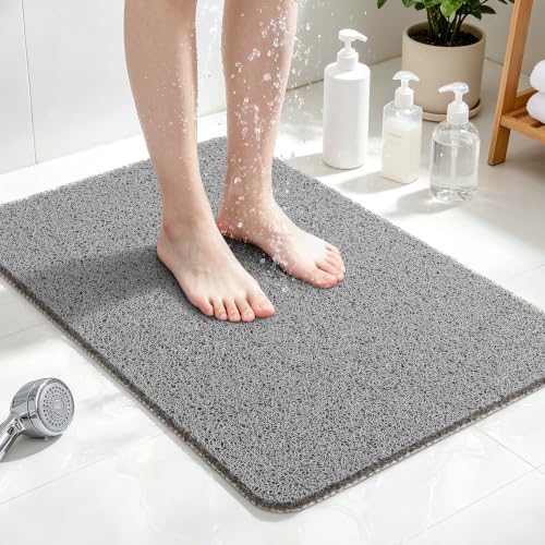LuxStep Shower Mat Bathtub Mat,24x16 inch, Non-Slip Bath Mat with Drain, Quick Drying PVC Loofah Bathmat for Tub,Shower,Bathroom (Phthalate Free,Grey) - color: Stylish Grey, size: 24" x 16"