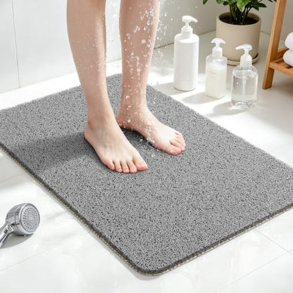LuxStep Shower Mat Bathtub Mat,24x16 inch, Non-Slip Bath Mat with Drain, Quick Drying PVC Loofah Bathmat for Tub,Shower,Bathroom (Phthalate Free,Grey) - color: Stylish Grey, size: 24" x 16"