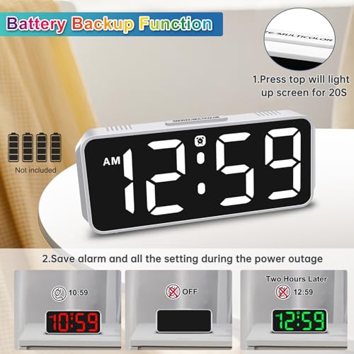 Peakeep Small Cute Digital Alarm Clock Plug in for Kids Bedroom Bedside - color: White With Colorful (Plug-in, Ultra-compact)