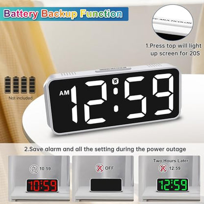 Peakeep Small Cute Digital Alarm Clock Plug in for Kids Bedroom Bedside - color: White With Colorful (Plug-in, Ultra-compact)