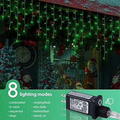 300LED Icicle Lights for Outside,Green Curtain Lights - color: Green