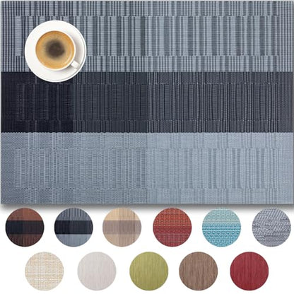 Placemats Set of 4 - Easy Clean Woven Vinyl Placemats for Dining Table, Indoor/Outdoor Place Mats, Washable PVC Table Mats （Silver Gray Black） - color: D-silver Gray Black