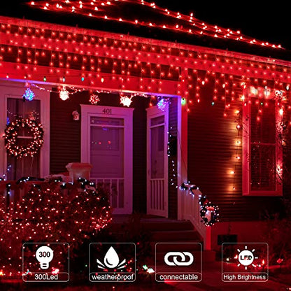 300 LED Red Icicle Lights,33FT Christmas Lights Outdoor - color: Red