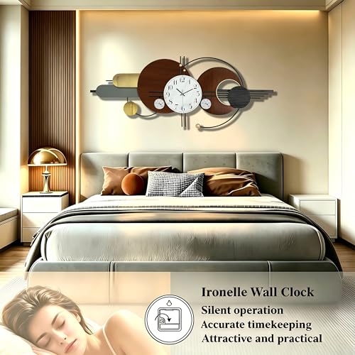 Large Modern Silent Metal Wall Clock for Living Room,59x23 in - color: Brown and White