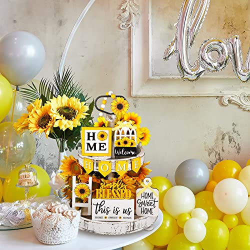 FairySandy 11 Pcs Sunflower Tiered Tray Decor Summer Rustic Home Farmhouse - style: Sunflower