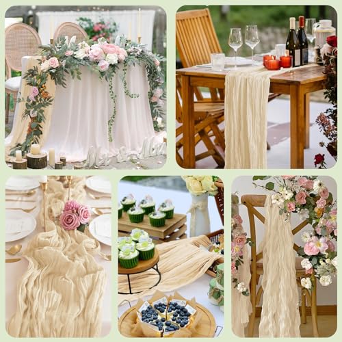 Cheesecloth Table Runner 10FT Sand Boho Gauze Rustic Sheer Table Runners - color: Sand, size: 1 Pack