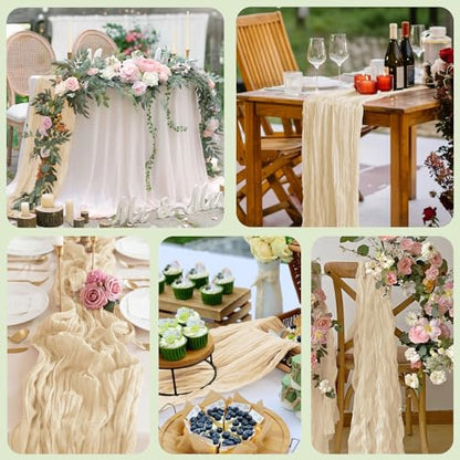 Cheesecloth Table Runner 10FT Sand Boho Gauze Rustic Sheer Table Runners - color: Sand, size: 1 Pack