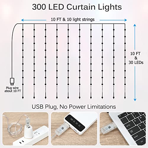 Fairy Curtain Lights 10ft x 10ft,300 LED RGB Color Changing Lights - size: 300-LED RGB 10ft x 10ft