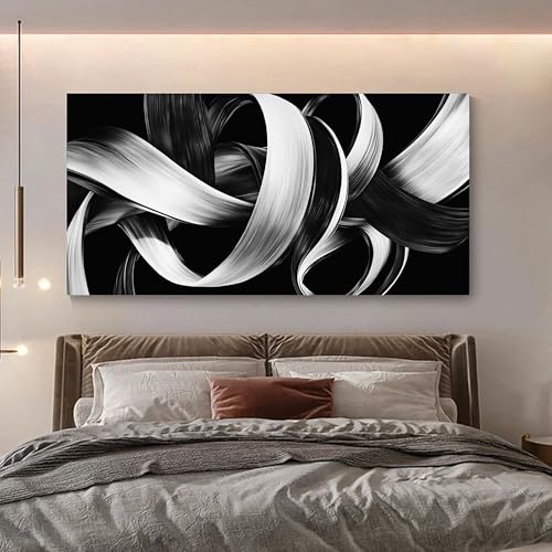 Modern Abstract Wall Art Black and White Curve Line Decor 29"X58" - size: 29"L x 58"W