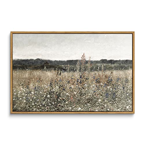 InSimSea Framed Canvas Wall Art Vintage Decor, Wildflower Field Vintage Wall Art Canvas Prints, Modern Farmhouse Bathroom Home Wall Decor, 16"x24" - color: Champ Fleuri, size: 24"L x 16"W