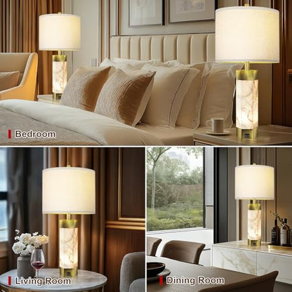 Scenekoy 68.6cm(27인치) 알라바스터 테이블 램프 2개 세트, 야간 조명이 있는 테이블 램프 - color: 퓨어 화이트.