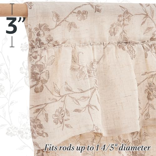 jinchan Alisa Ruffled Floral Valance Curtain 18 Inch 1 Panel Taupe on Linen - color: Alisa Taupe on Linen