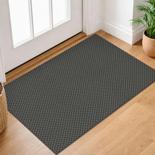 IOHOUZE Small Area Rug 2x3 Washable Woven Rugs for Entryway Non Slip Rubber Backed Front Door Rugs Indoor Doormat Throw Rug Floor Carpet for Entrance Kitchen, Grey/Black - color: Grey/Black, size: 2' x 3' (Rectangular)