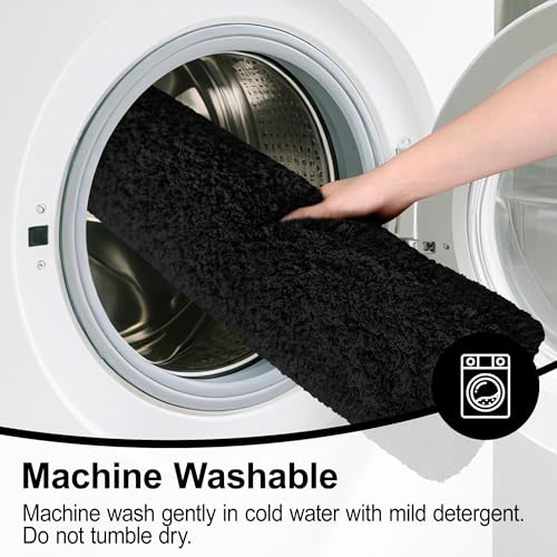 Bathroom Runner Rug 60"x24", Non Slip Fluffy Long Bath Mat, Black - color: Black, size: 60" x 24" (Rectangular)