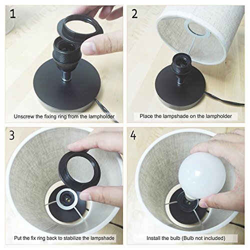 lifeholder Table Lamp, Bedside Nightstand Lamp, Simple Desk Lamp, Fabric Wooden Table Lamp for Bedroom Living Room Office Study, Cylinder Black Base