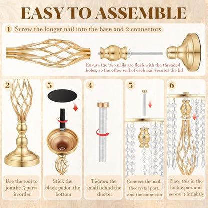 Gold Crystal Tall Vase Centerpiece Stand, Elegant Gold Flower Holder for Wedding Table Centerpieces, Perfect Wedding Reception Table Decor, Bases para Centros de Mesa, Centros de Mesa(6Pack) - size: 6Pack
