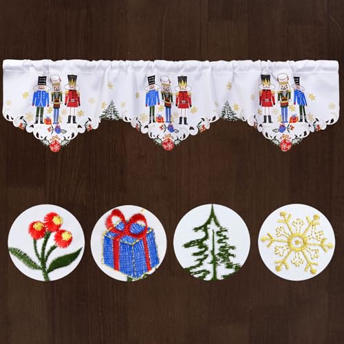 Grelucgo Embroidered Nutcracker Rod Pocket Kitchen Window Curtains Valance 58×14 Inches for Christmas Holidays (Nutcrackers) - color: Nutcrackers