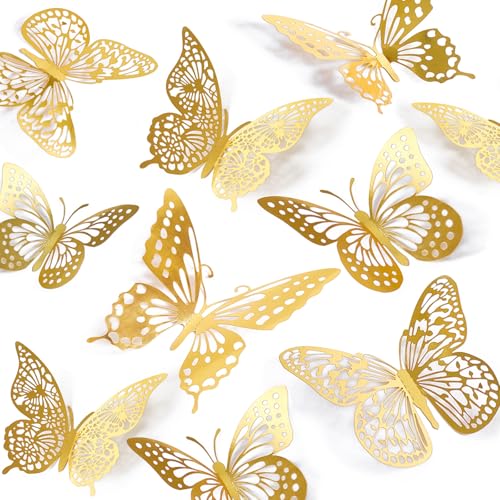SAOROPEB 3D Butterfly Wall Decor 48 Pcs Gold Butterfly Birthday Decorations - color: 48 Pcs, Gold