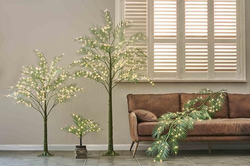 LITBLOOM Lighted Palm Garland with Timer 6FT 120 LED Fairy Lights, Greenery Garland Battery Operated or USB Plug in for Summer Fireplace Mantle Decoration Inside - style: Palm