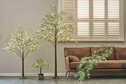 LITBLOOM Lighted Palm Garland with Timer 6FT 120 LED Fairy Lights, Greenery Garland Battery Operated or USB Plug in for Summer Fireplace Mantle Decoration Inside - style: Palm
