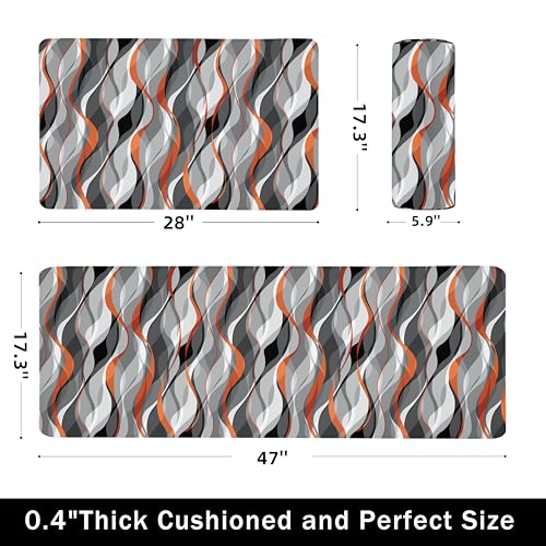 Kitchen Mats for Floor Modern Abstract kitchen rugs Grey and Orange Stripe Anti Fatigue Kitchen Mats Waterproof Floor Mats Cushioned Non-Skid Standing Mats for Kitchen, Set of 2,17.3 x 28+17.3 x 47 - color: Grey and Orange