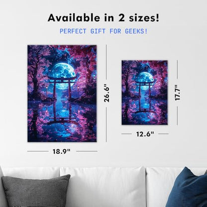 Displate 금속 포스터 매혹적인 달빛 토리이 일본 벽 아트 M - size: 17.7"L x 12.6"W, style: Soul Of Japan
