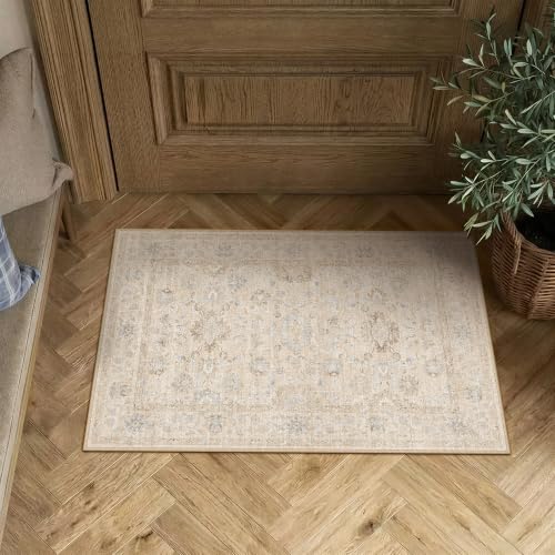 2x3 Beige Area Rug for Entryway Vintage Netural Washable Carpet - color: Beige, size: 2' x 3' (Rectangular)