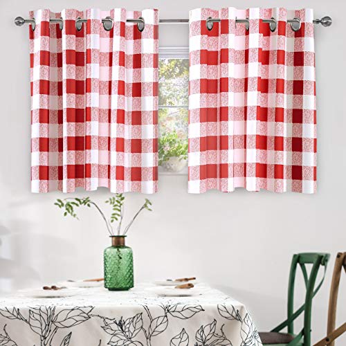 DriftAway Buffalo Plaid Blackout Curtains 2 Panels W52 x L36, Red - color: Red, size: 52"W x 36"L (Pack of 2)