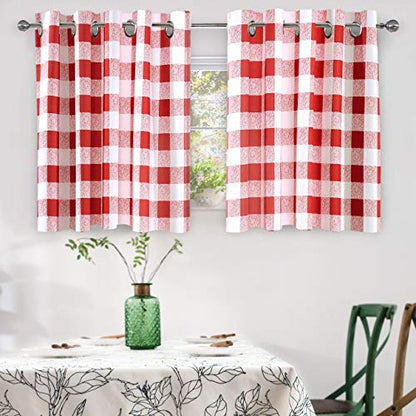 DriftAway Buffalo Plaid Blackout Curtains 2 Panels W52 x L36, Red - color: Red, size: 52"W x 36"L (Pack of 2)