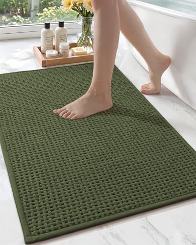 Color&Geometry Green 30x17 Waffle Bath Mat, Rubber Non Slip Bathroom Rug - color: Green, size: 17"x30"