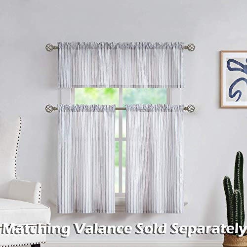 SXZJTEX Striped Cafe Curtains 36 Inch Blue White Kitchen Tiers - color: Blue, size: 27"W x 36"L (Pack of 2)