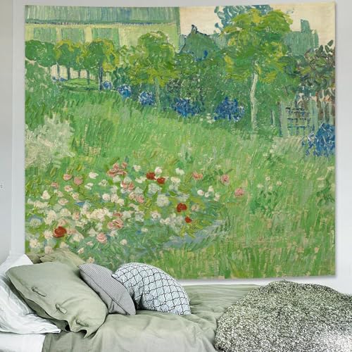 Van Gogh Wall Art Tapestry for Girl Bedroom, Spring Floral Wall Hanging - color: Green Van Gogh Tapestry, size: 79"L x 60"W