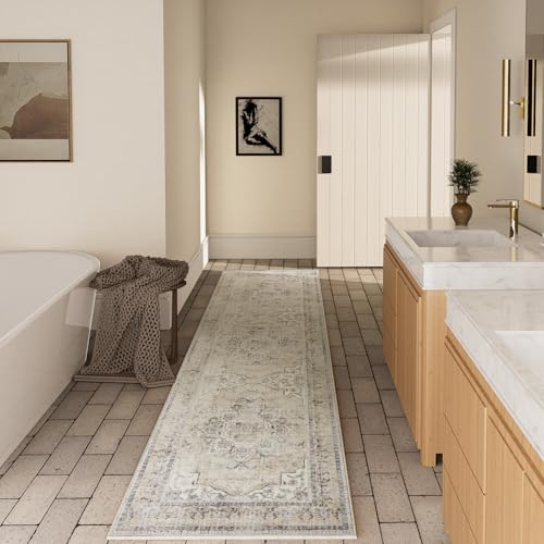 Washable Kitchen Rug Runners for Hallways: 2'x 10' Long Runner Rug Non Slip - color: Beige White and Black, size: 2' x 10' (Rectangular)