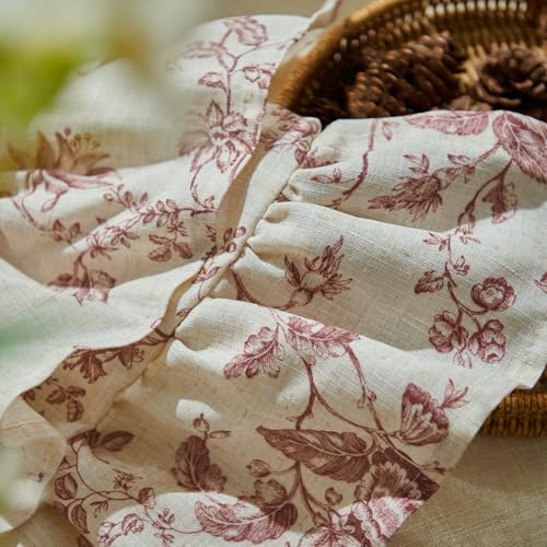 jinchan Amlie Ruffled Floral Valance Curtain 1 Panel 18 Inch Maroon - color: Amlie Maroon on Linen