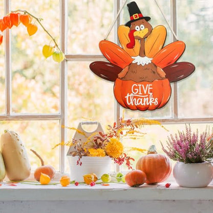 Wood Wreath for Front Door Porch Window Wall Hanging Decor (Thanksgiving) - style: Thanksgiving